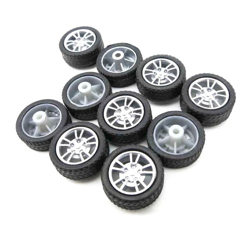 10PCS Dia. 16mm Mini Rubber Tyres Wheels Plastic 2mm Shaft Hole Axle for DIY Micro Toy Car Model Handmade Spare Parts