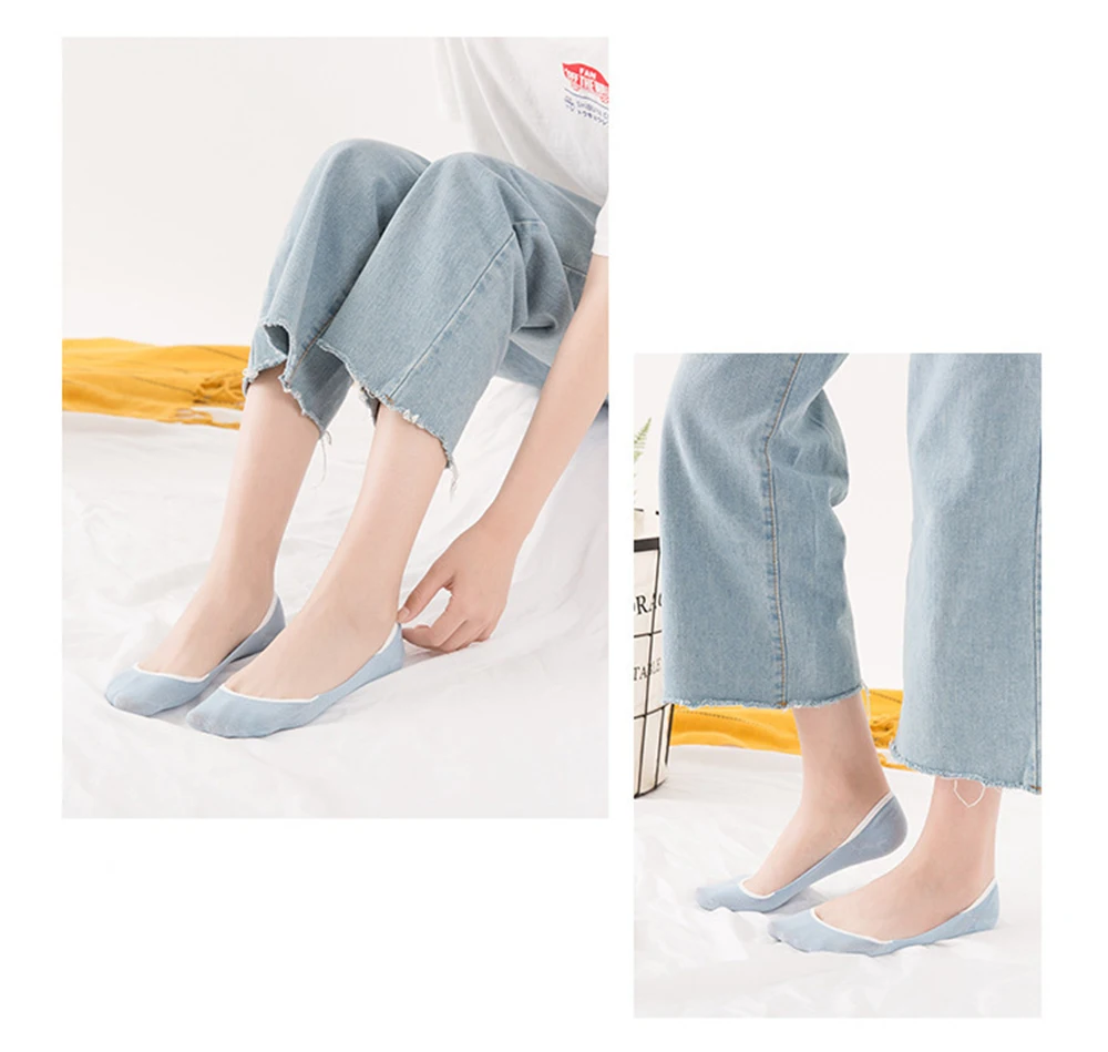 10 Paar unsichtbare Socken für Damen, Hausschuhe, kurze Söckchen-Set, modische Damen-Frau-Packung, einfarbig, Baumwolle, rutschfest, No-Show-Socken – Detail 14