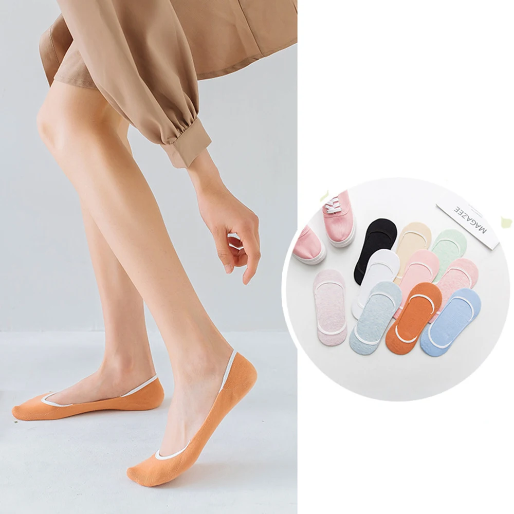 10 Paar unsichtbare Socken für Damen, Hausschuhe, kurze Söckchen-Set, modische Damen-Frau-Packung, einfarbig, Baumwolle, rutschfest, No-Show-Socken – Detail 2