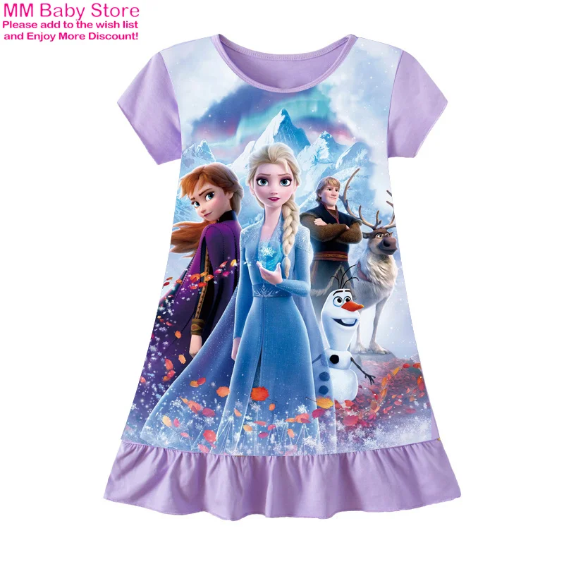 Camisones de manga corta para niñas, ropa de dormir con estampado de Anna y Elsa, sirena, Blancanieves, vestidos de fiesta para niños, pijamas de