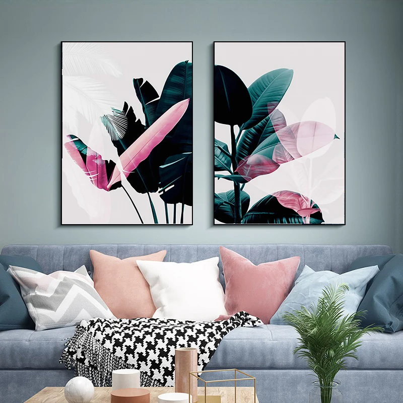 Plant leaf decorative painting living room sofa dining room background wall modern minimalist nordic abstract mural poster