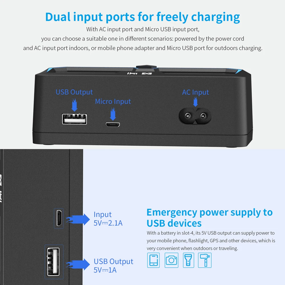 XTAR 18650 Fast Battery Charger X4 Quick Charge 1 2VNi-MH NIC-CD Battery 3.7V Rechargeable Li-ion Batteries 20700 21700 Charger