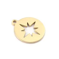 5 PCs New Stainless Steel Charm Pendants Round Star Shape Gold Color Charms Findings For DIY Making Necklace Jewelry 12mm x 10mm