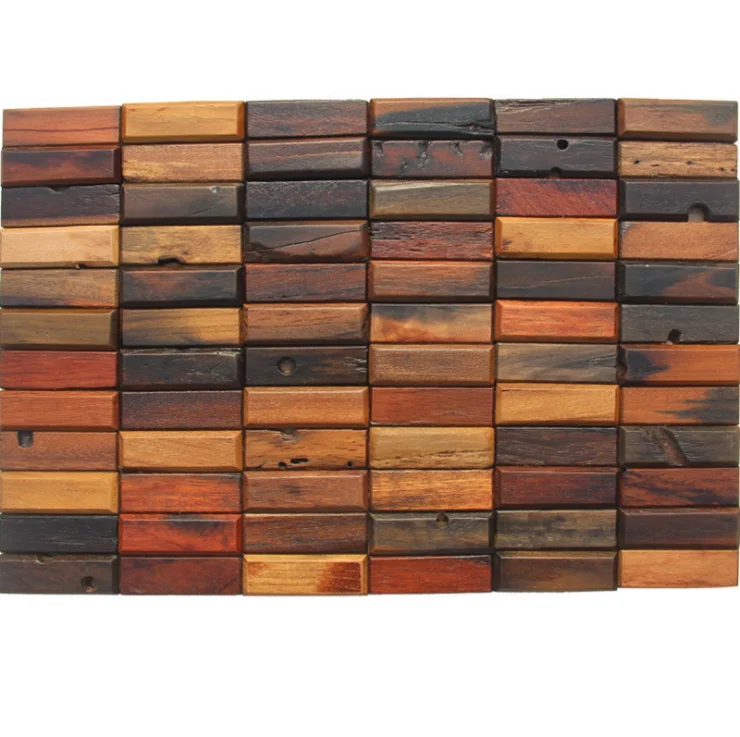 5 PCS Ancient Old Boat Wood Wall Backsplash 3D Pattern Panel Natural Wooden Mosaic Tile DQ048