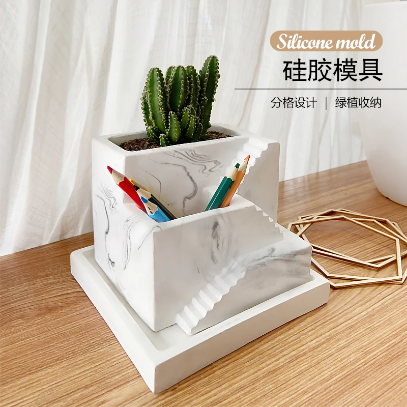 

DIY Handmade Flower Pot Cement Mould Round Square Concrete Planter Silicone Molds