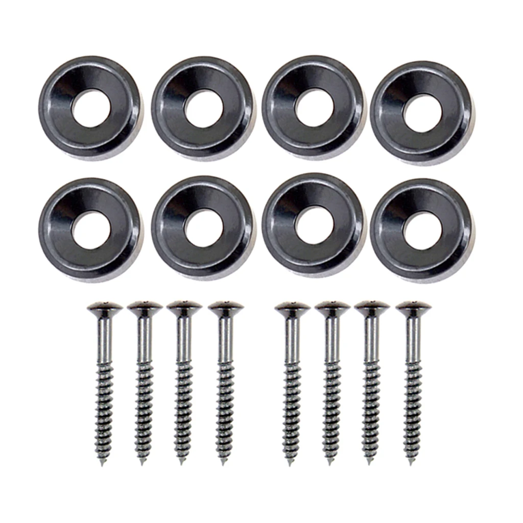 2 Sets/8 pcs Electric Guitar Neck Joint Mounting Ferrules with Screws Black Dia 14mm