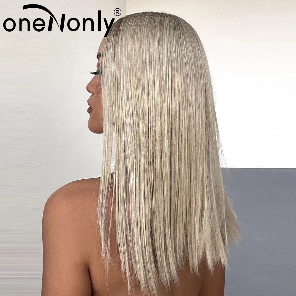 oneNonly Long Straight Lace Front Wig White Blonde Wigs for Women Human Hair Cosplay Daily Party High Density Heat Resistant