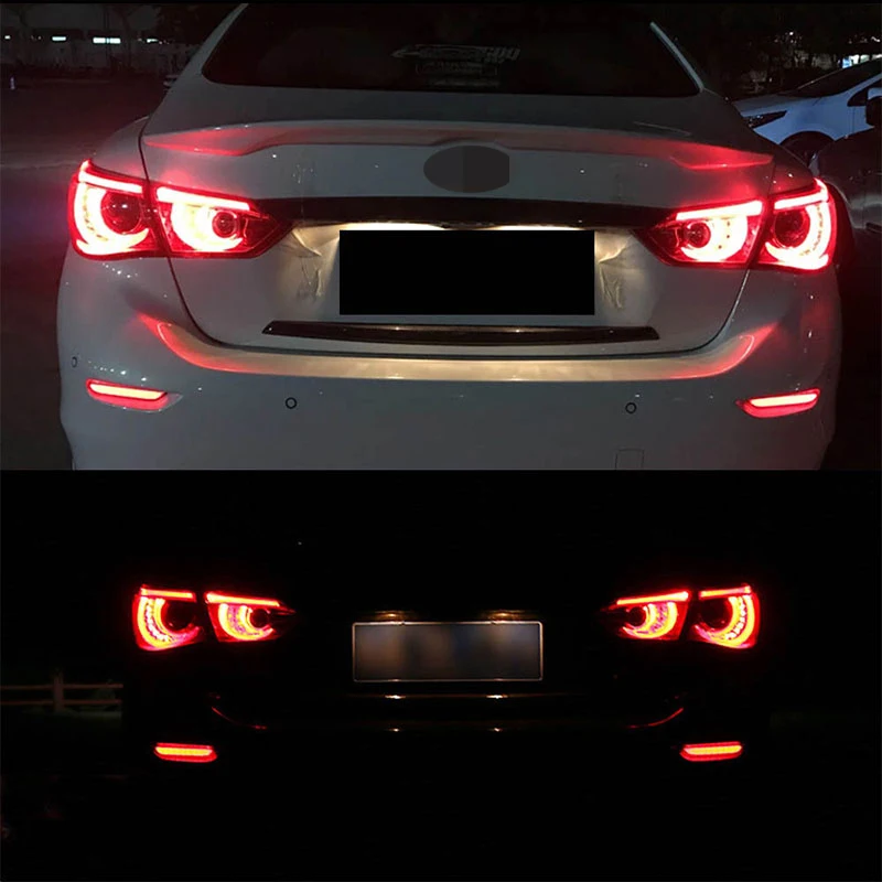 Red / Smoked Lens Red LED Rear Bumper Reflector Brake Tail Lights w/ Sequential Turn Signal For Infiniti Nissan Rear Fog Lights