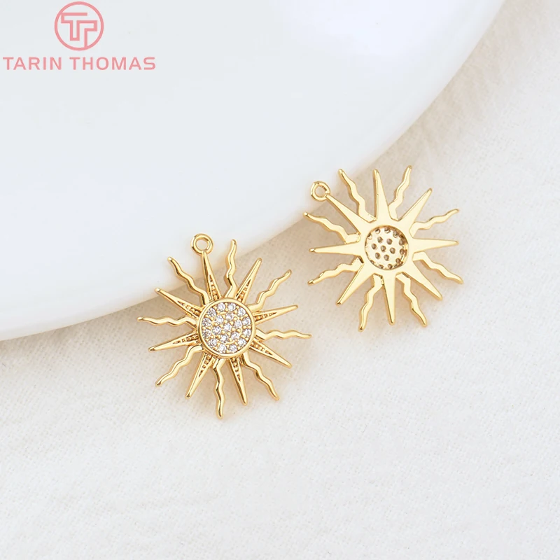 (855)4PCS 16x18MM Loch 1MM 24K Gold Farbe Messing und Zirkon Sonne Charms Anhänger hohe Qualität Diy Schmuck Erkenntnisse Zubehör – Detail 1