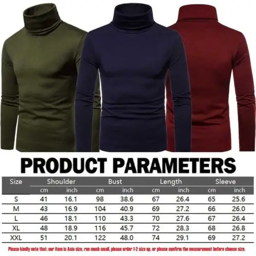 Autumn Winter Men\'s Sweaters Turtleneck Long Sleeve Plain Sweaters Stretch Casual Kintted Pullovers Basic Tops