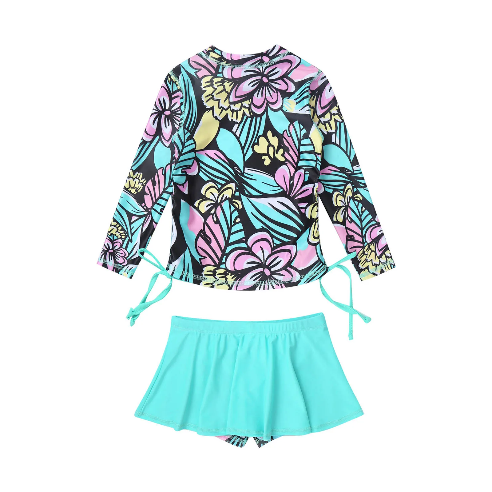 أطفال بنات قطعتين ثوب السباحة الأطفال ملابس السباحة زهرة ملابس منقوشة بكم طويل ملابس السباحة مع تنورة مجموعة ملابس السباحة الشاطئ