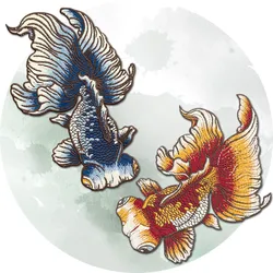 Chinese Style Goldfish sew on patches Embroidery Cloth Ethnic Large Home Clothes Decoration Hole Hand Patch patch for clothing