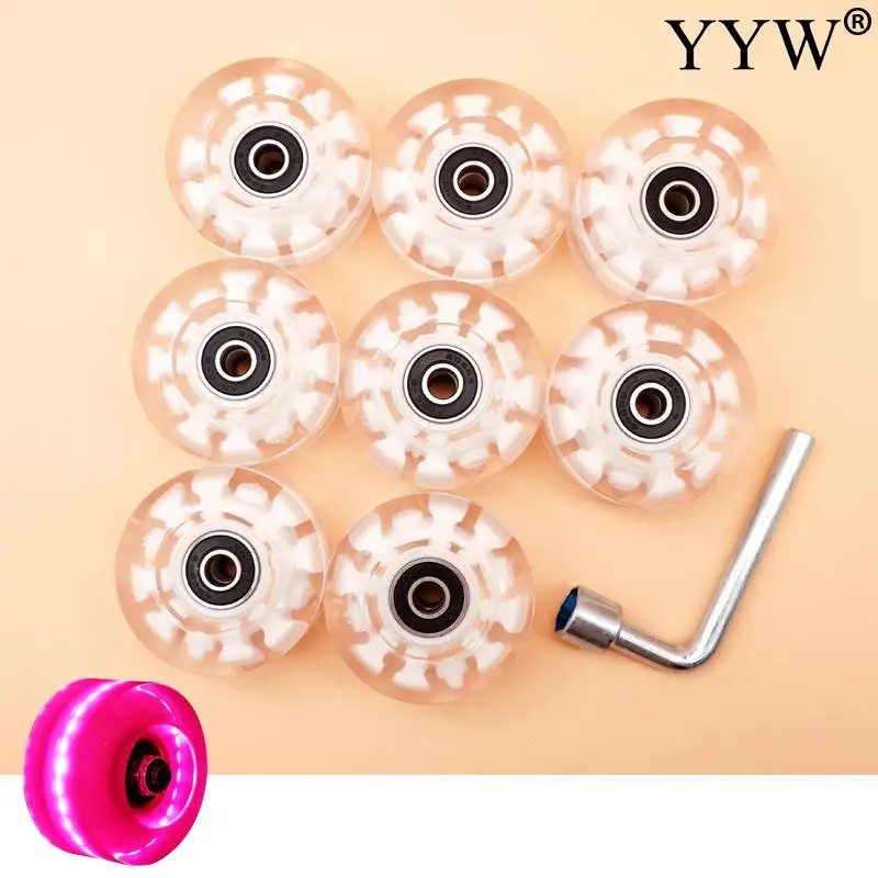 LED 8 PCS Flashing Wheels PU 82A Roller Skates With Ball Bearings Quad Double 2 Row Line Accessories Replacement Women Sliding