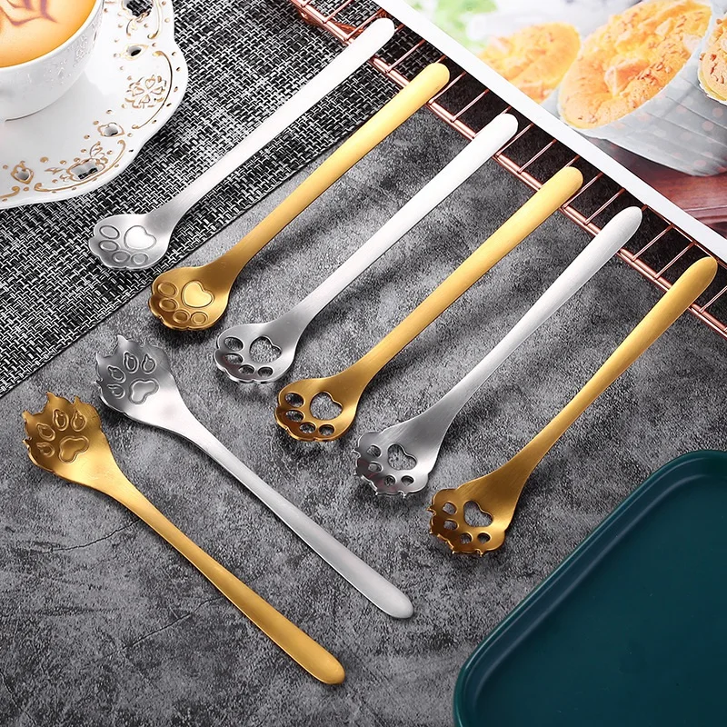 Cartoon Stainless Steel Spoon Long Handle Dessert Vintage Teaspoons Creative Ice Cream Coffee Stirring Spoon Kitchen Tableware