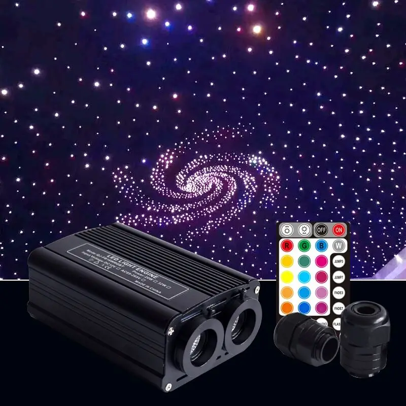 32W Audio Fiber Optical Star Light Engine RGBW remote controlled Music Sound Led Illuminator w/28 Keys RF controller Double head