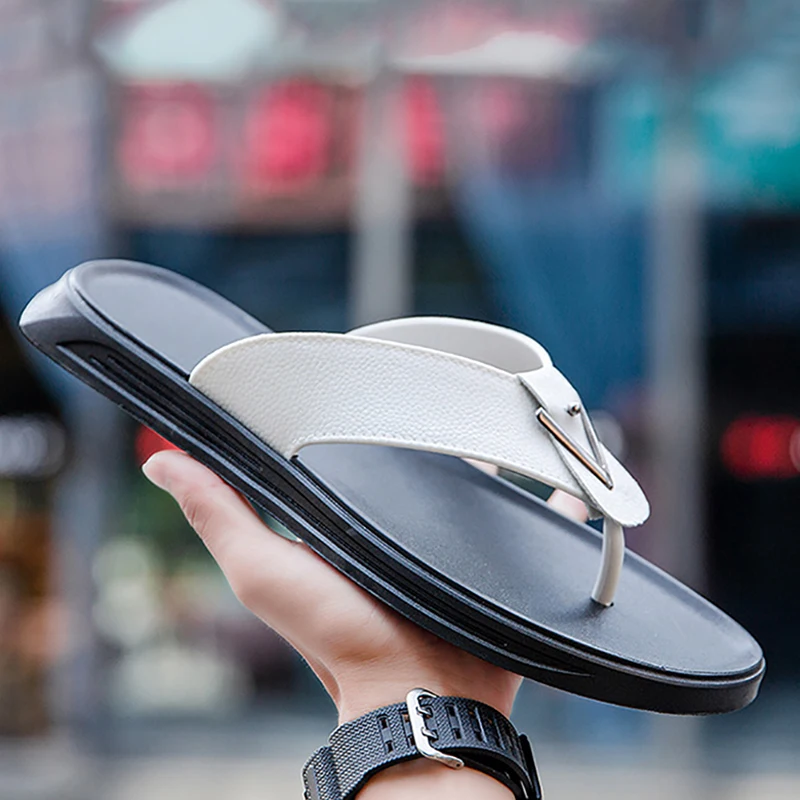 Summer Men Flip Flops Beach Flip Flops Leather Slippers Men Flats Sandals Outdoor Rubber Beach Shoes Men Sandals Flip Flops