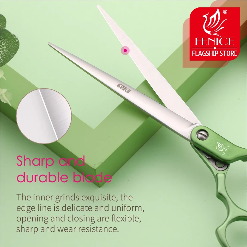 Fenice Jp440c Colorful 6.5 7.0 Inch Stainless Steel Pet Cutting Straight Scissors for Dog Grooming Dog Hair Scissors Cutter