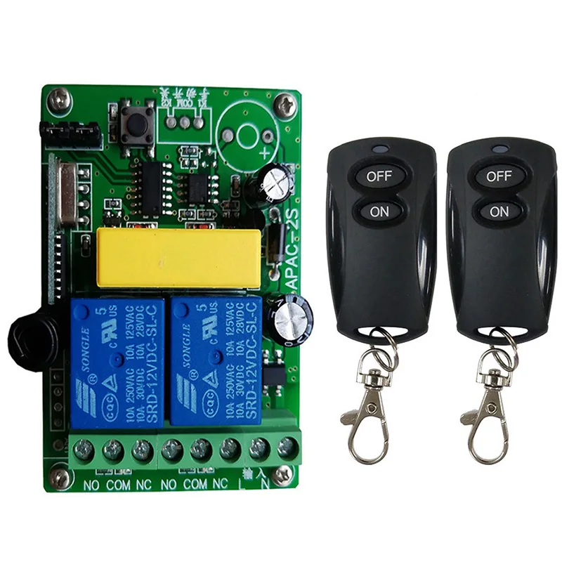 433Mhz Remote Control Switch for Light,garage door opener ,Universal Remote AC 220V 2CH Relay Receiver and Controller