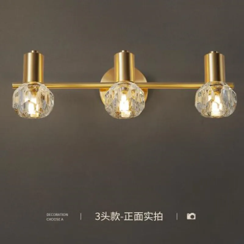 

Post Modern Brass Wall Lamps Luxury 2/3 Heads K9 Crystal Light Fixture AC90-260V Nordic Creative Bedroom Bathroom Mirror Light