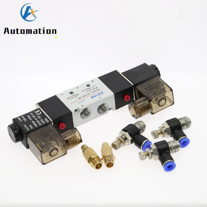 Double coil 4V220-08  Air Pneumatic Solenoid Valve 5 way 2 Position 1/4\