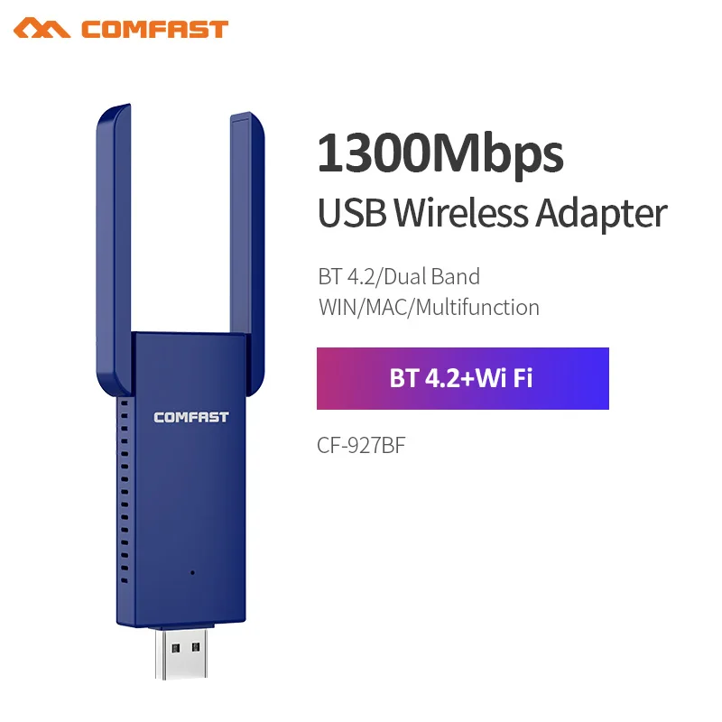 Comfast CF-927BF 1300Mbps 5Ghz Bt 4.2 Draadloze Usb-Adapter Ethernet 2 * 3dbi Antenne Bluetooth-Compatibele Dongle Voor Win7/8.1/10