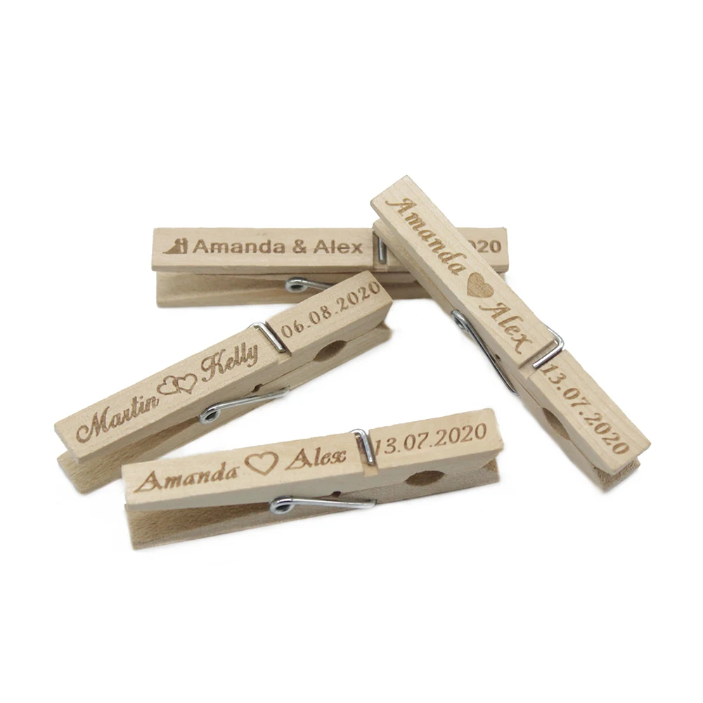 30Pcs Personalized Wood Clothespins Wooden Clothes Pins Wooden Customized Clothes Pags Clips Wedding Decor Baby Shower Wedding