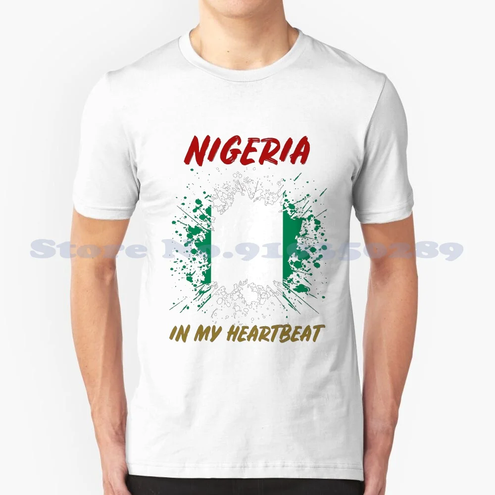 Nigeria In My Heartbeat Team Flag Soccer 2018 100% Cotton T-Shirt Nigeria Belgium Flag Heartbeat Soccer 2018