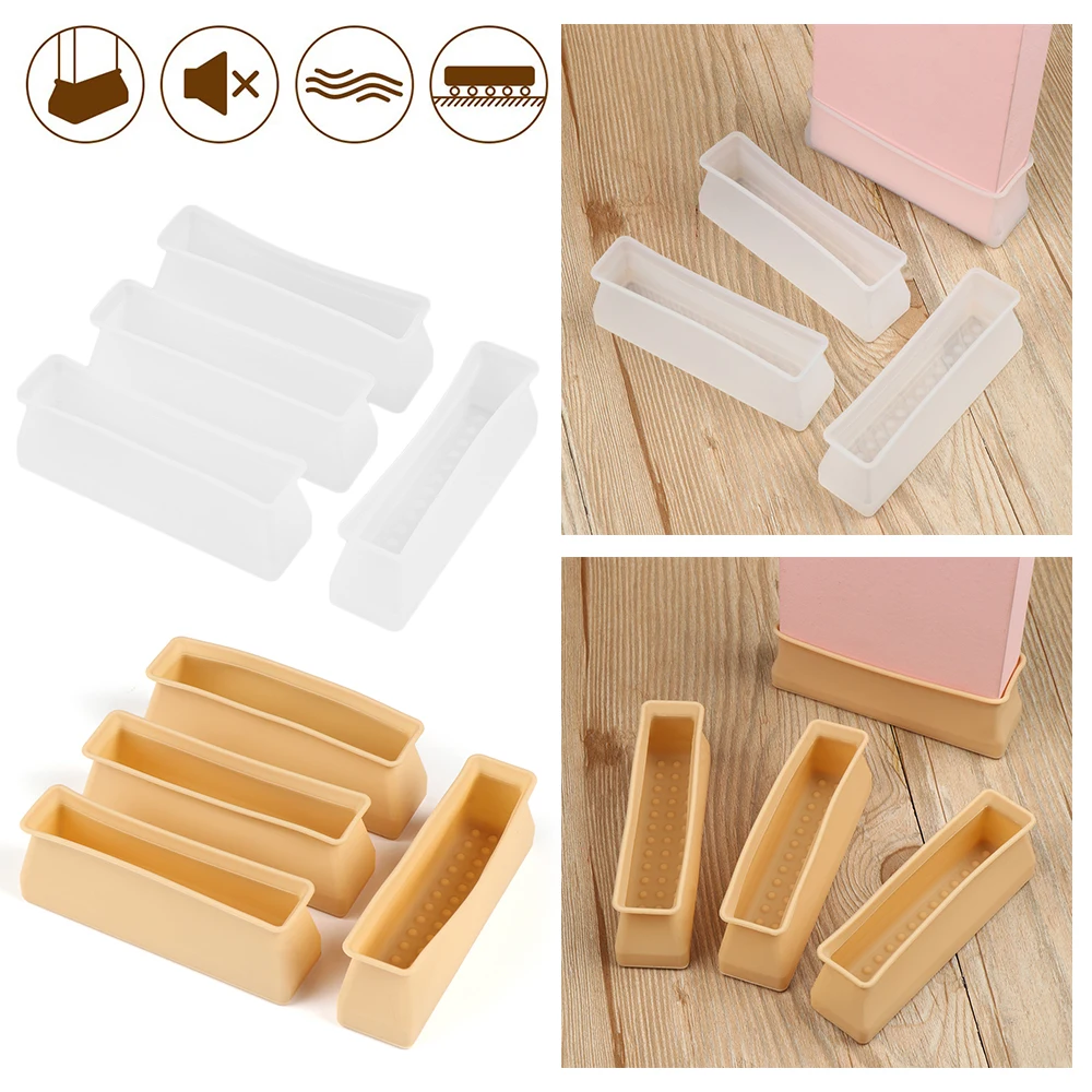 4Pcs Rectangular Furniture Floor Protector Pad Silicone Anti slip Chair Leg Caps Feet Cover Wood Sofa Table Child Bed Stopper