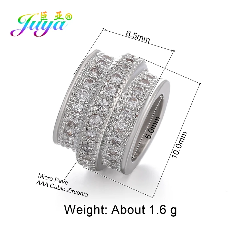 Juya DIY Big Hole Charm Beads Supplies Handmade Cubic Zirconia 10mm Metal Spacer Beads For Needlework Beads Jewelry Handmade