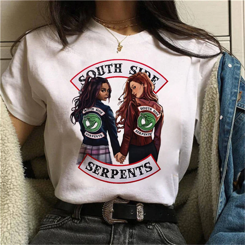 Riverdale South Side Serpents Snake print ladies T-shirt ladie casual basis O-collar white shirt short sleeve T-shirt,Drop Ship