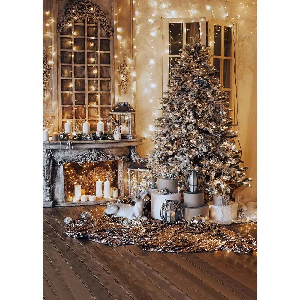 Christmas Tree Light Fireplace Vinyl Photography Backgrounds for Photo Studio Photo Backdrops Photobooth Shoot Photophone Props