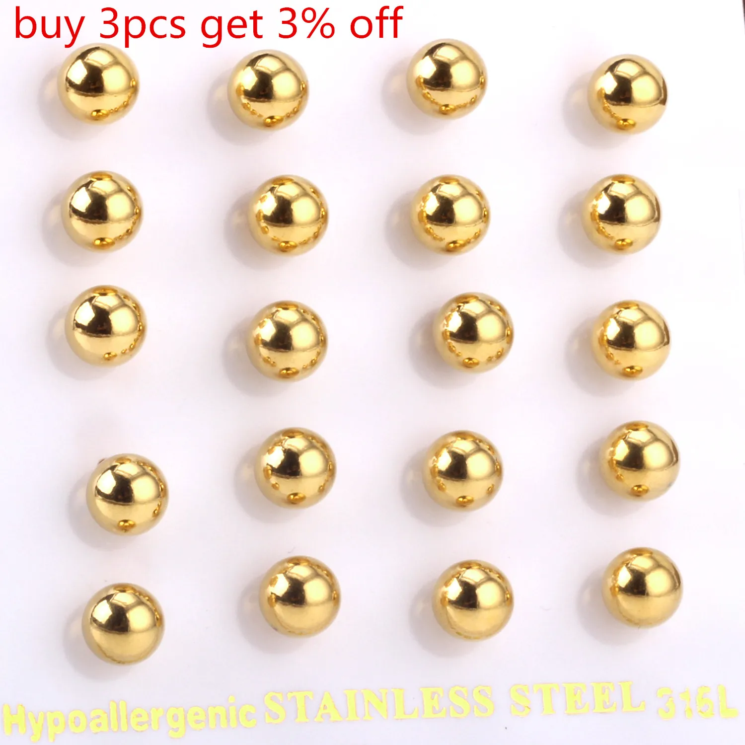 LUXUSTEEL Earrings Gold Color Round Ball Stainless Steel 3mm to 10mm Earrings Sets Brinco 2020 korean Jewelry Wholesale Party