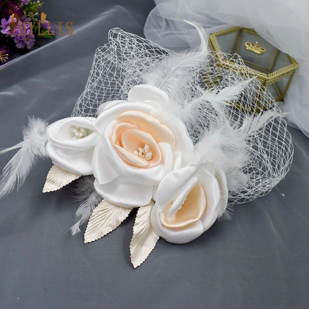 JM01 White Flower Feather Bridal Net Birdcage Veil Charming Wedding Veil Fascinators Hats Bride Wedding White Headpiece Headwear