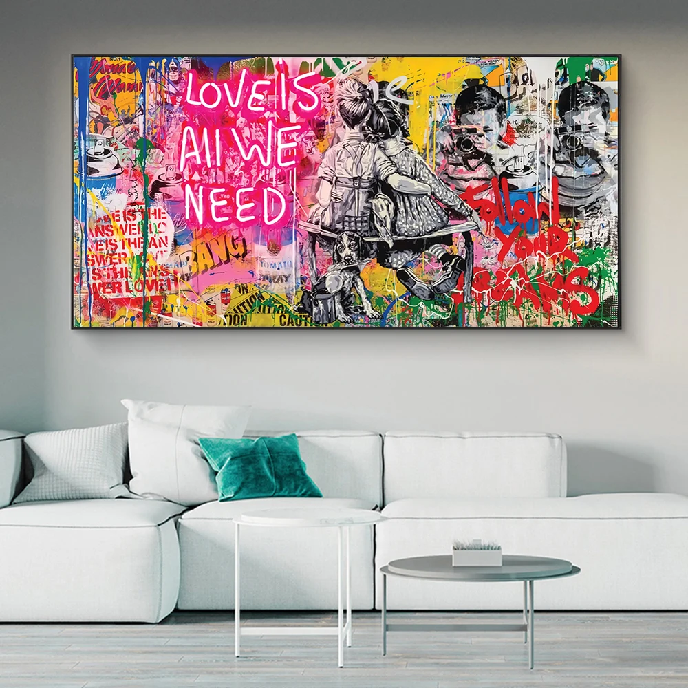 Liefde Is Alle Moeten We Graffiti Art Schilderijen Canvas Art Posters En Prints Street Art Wall Picture Home decoratie Cuadro