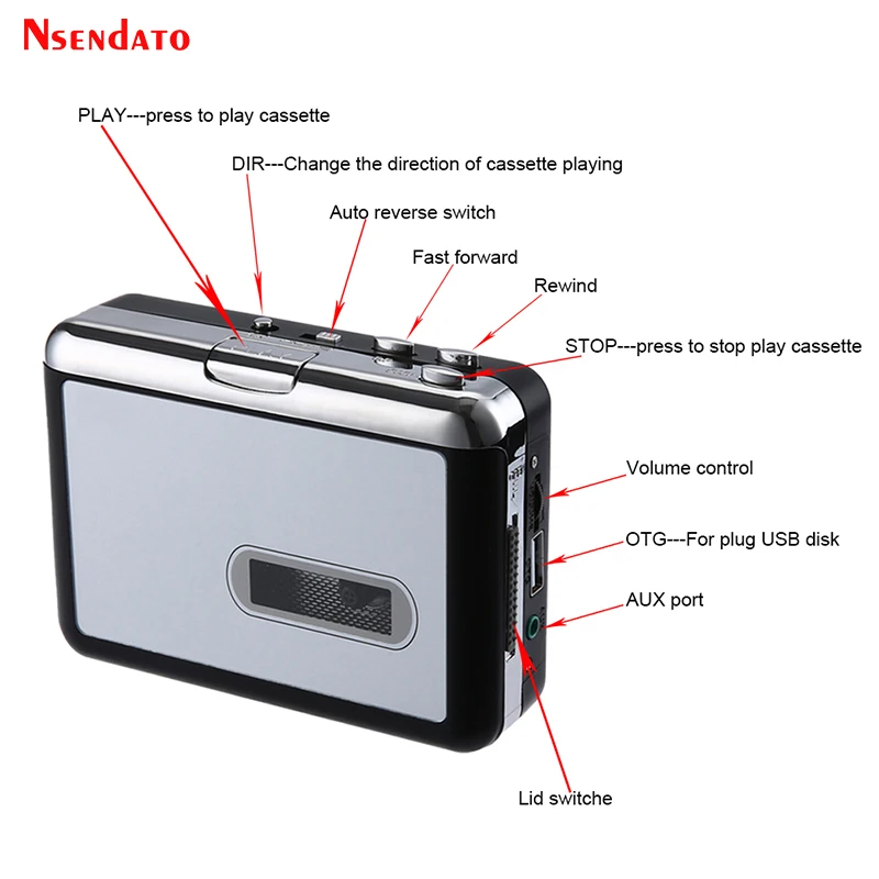 Ezcap231 Reproductor de audio de música con cinta de casete USB a convertidor MP3 Reproductor de casete USB Grabadora de captura a unidad flash USB Sin PC