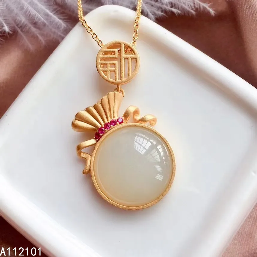 

KJJEAXCMY fine Jewelry 925 Sterling Silver Natural white jade Girl new popular Pendant Necklace Support Test Chinese style