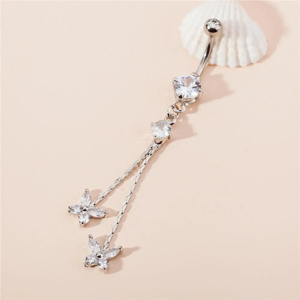 Butterfly Flower Zircon Pendant Belly Button Ring