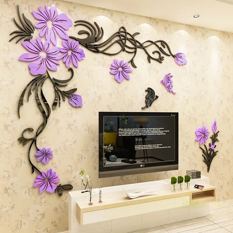 

3D Flower Vine Wall Decals For Wedding Room Background Romantic Decor Wall Stickers Art Painting Wallpaper Mural Sticker 4 Sizes