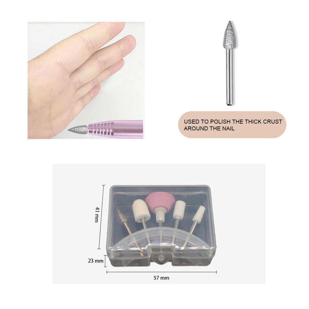 Conjunto de diferentes brocas de unhas elétricas para manicure e pedicure, cortador de lixa, acessórios lixadeira, 1 conjunto de 5 peças