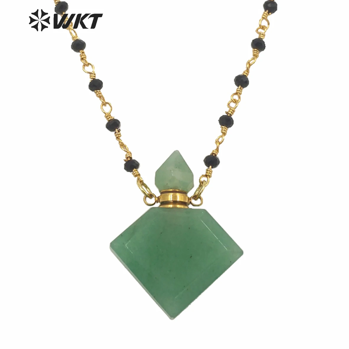 WT-N1229 WKT New Design Natural Precious Faceted Gem Stone Essence Oil Bottle Necklace Hot Beads Chain Perfume Charm Fashion