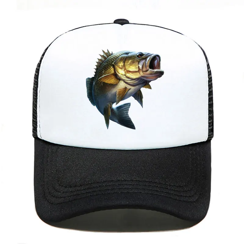 Cartoon Large Mouth Bass Fish Fishing Baseball Cap Funny Gift Men Women Parent-child Hats Mesh Visor Outdoor Adjustable Sun Hat