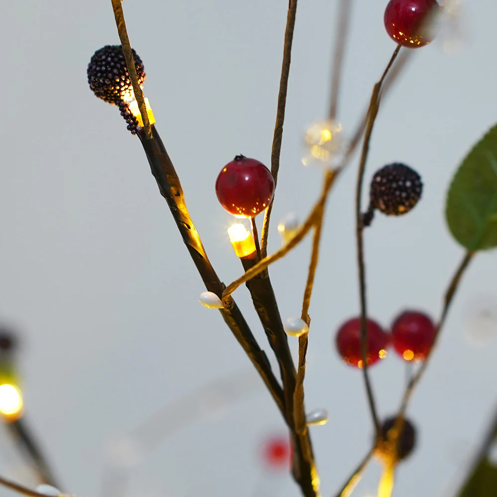 Battery Bedside Lamp Garland Light Tabletop Bonsai Tree Light Holiday Decoration Branches Night Light Red Beads Christmas Lights