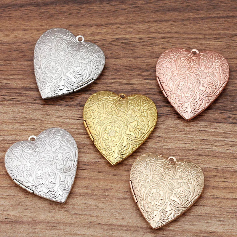 

10pcs Heart Flower Marked Photo Locket Pendant Settings European Charms Multi-color Plated