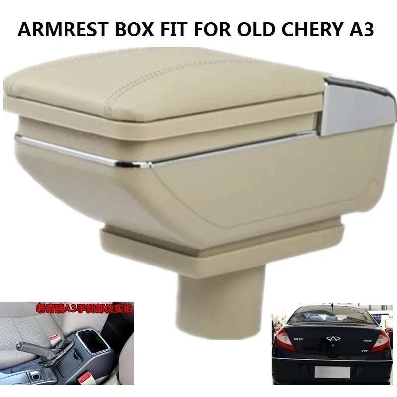 CITYCARAUTO BIGGEST SPACE+LUXURY+USB FOR CHERY A3 2009 Car armrest box central Storage  box with cup holder LED USB FOR CHERY A3