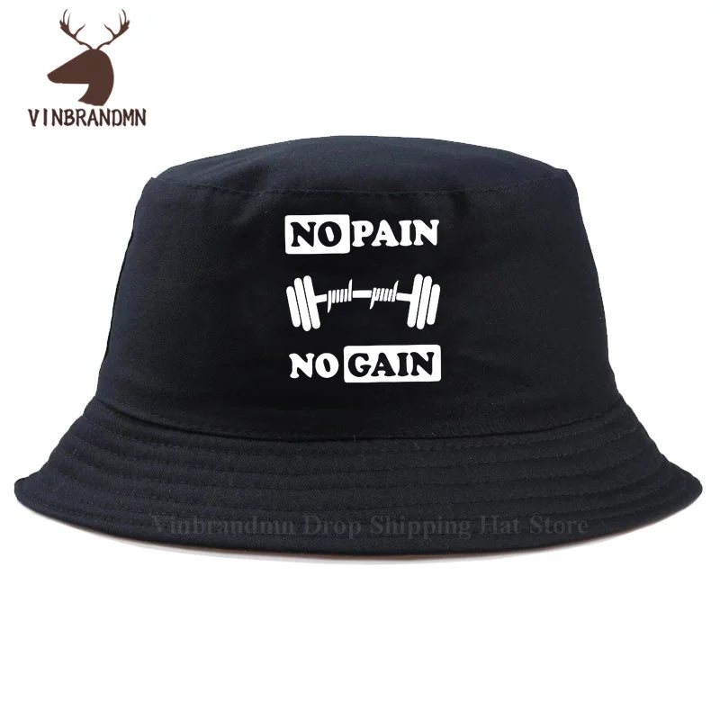 No Pain No Gain Weightlifting Baseball cap GYM Training Bucket hat Bodybuilding Workout hat Fashion Powerlifting Fitness sun hat