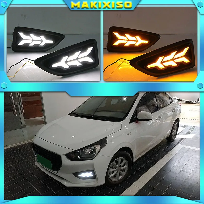 

2Pcs LED DRL Daytime Running Lights For Hyundai Accent VERNA 2017 Fog Lamp Day Light with Turn Signal Function