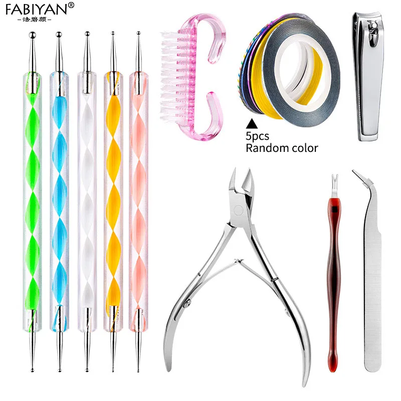 

15Pcs Nail Art Tools Dotting Pen Manicure Dead Skin Clippers Scissors Nail Striping Tape Decorations Tweezers