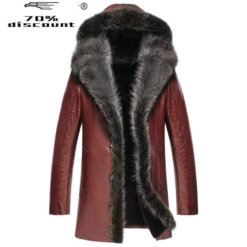 

Winter Genuine Leather Jacket Men Real Sheepskin Coat for Men Wool Lining Raccoon Fur Collar Warm Luxury Coat 3225