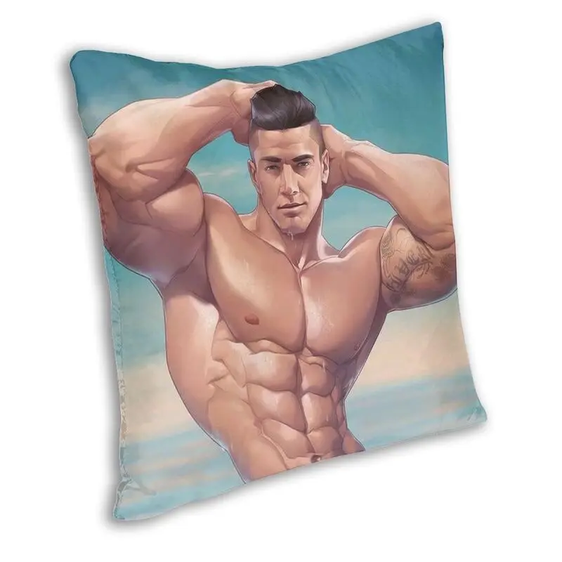 Handsome Gym Sexy Man Muscle Strength Body Art Cushion Covers Sofa Home Decorative Gay Pride Boyfriend Square Pillow Case 45x45