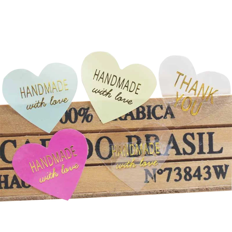 100 Stück/Los Dankeschön Handgemachtes Herz-Design Bronzefarbenes Siegel Mehrfarbiger DIY Multifunktions-Siegeletikett Geschenkverpackungsetikett – Detail 3